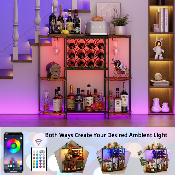 3-Tier Wine Bar Cabinet with LED Lights