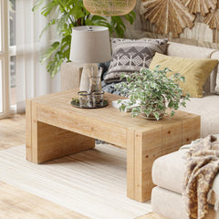 Rustic Wood Coffee Table with Thick Legs & Burl Finish