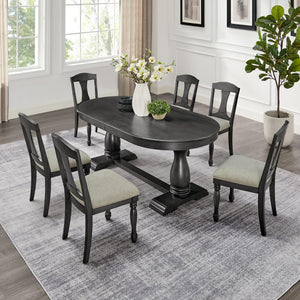 Extendable Oval Dining Table Set for 6-8
