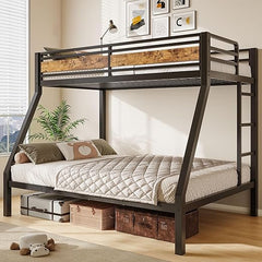 Twin Over Full Metal Bunk Bed with Safety Guardrail & Ladder