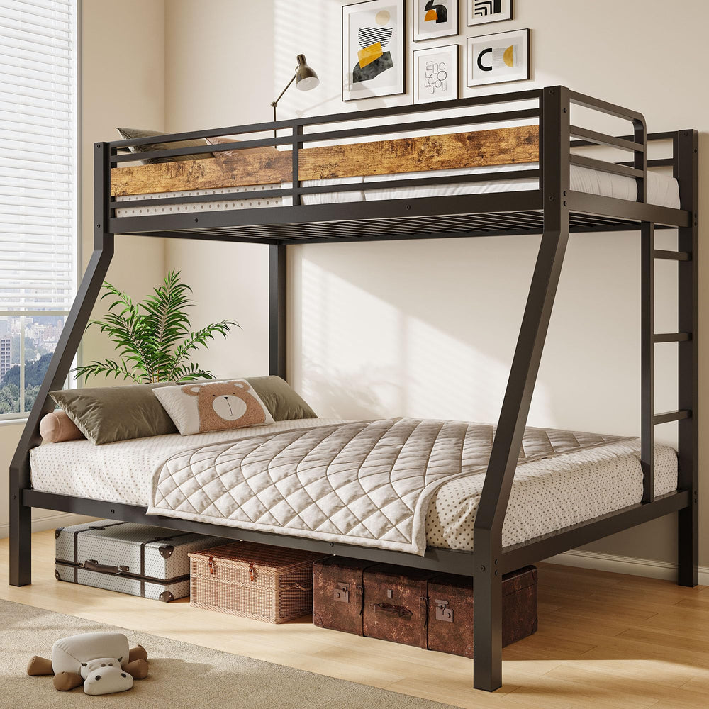 Twin Over Full Metal Bunk Bed with Safety Guardrail & Ladder
