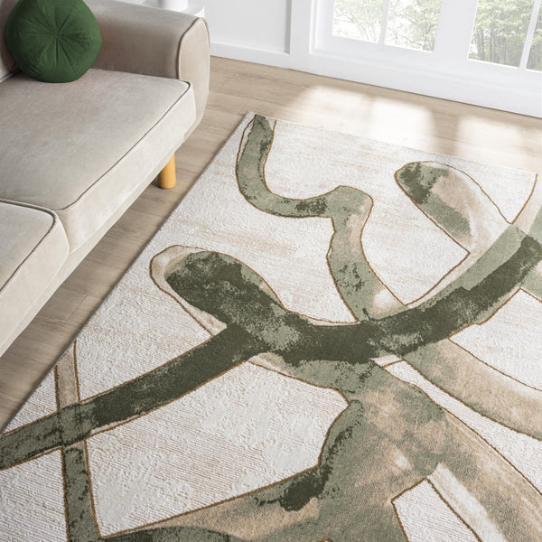 Beige Green Graffiti Abstract Area Rug
