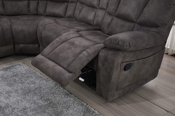 Grey Microfiber Reclining Sectional Sofa – L-Shaped, 5-Seat
