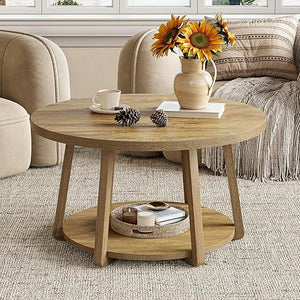 Round 2-Tier Coffee Table with Open Storage, 32 Inch