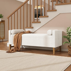 Boucle Storage Ottoman Bench with Pillows