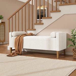 Boucle Storage Ottoman Bench with Pillows