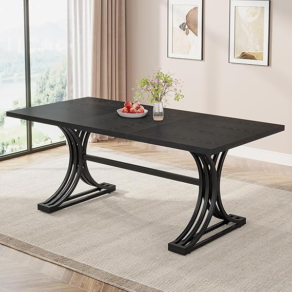 63-Inch Rectangular Dining Table with Faux Marble Top & Metal Legs