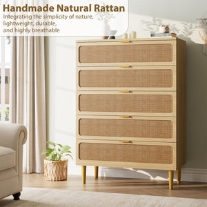 5-Drawer Rattan Dresser with Wide Top