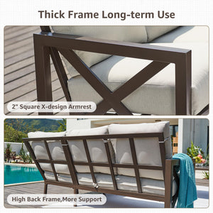 6-Piece L-Shape Outdoor Patio Sectional Sofa Set with Metal Frame & Olefin Cushions