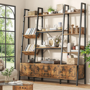 Ladder Bookshelf with 4 Doors & 12 Open Shelves