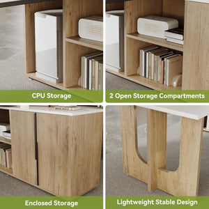 74" L-Shaped Executive Desk with Storage Cabinet & Shelves
