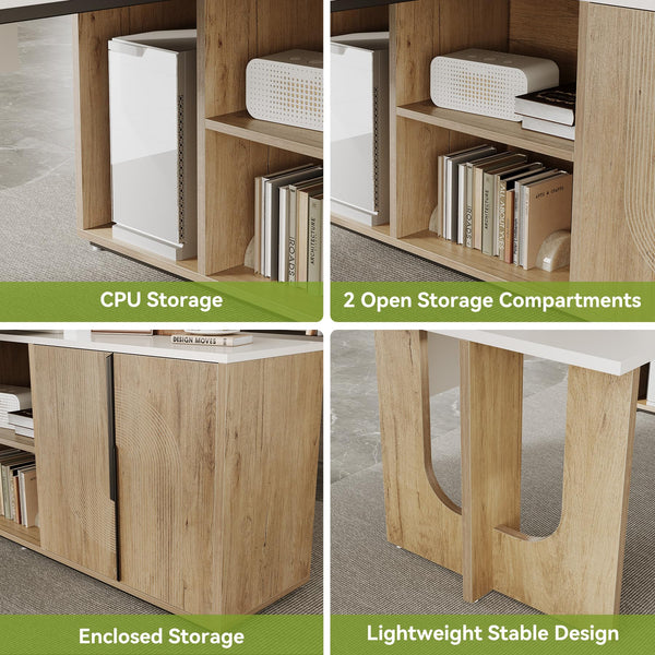 74" L-Shaped Executive Desk with Storage Cabinet & Shelves