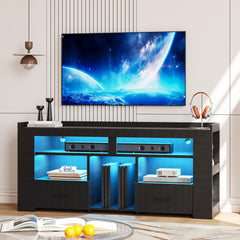 TV Stand with Drawers, LED Lights & Charging Station for 50–70 Inch TVs