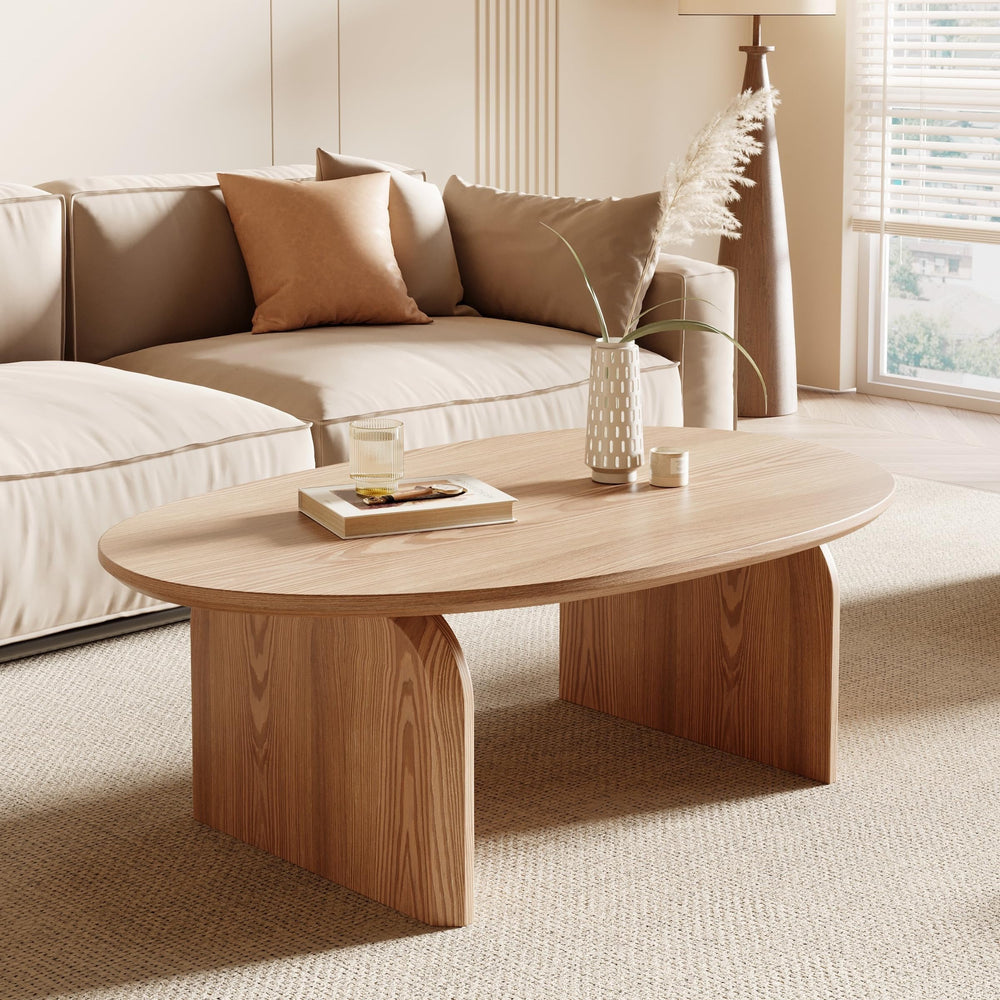 Oval Coffee Table – Natural Wood, Modern Living Room Center Table