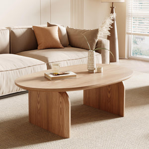 Oval Coffee Table – Natural Wood, Modern Living Room Center Table