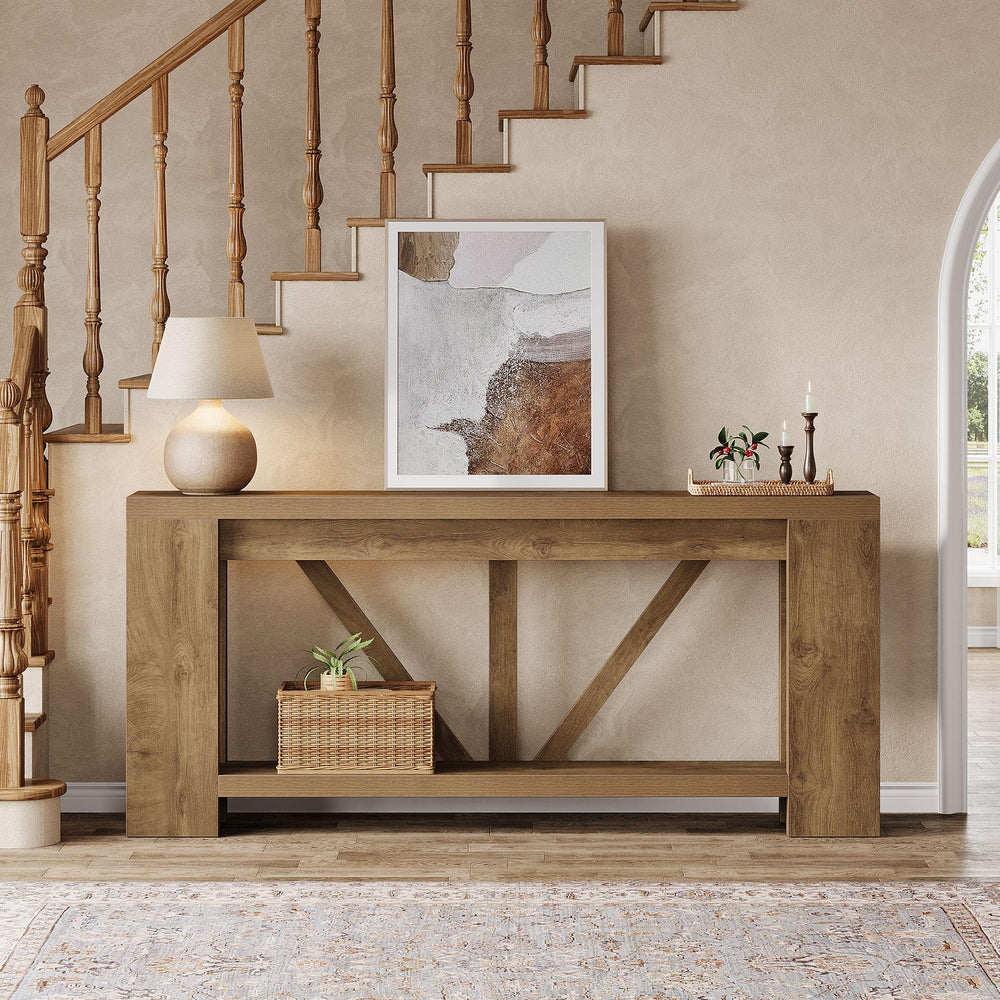70.9" Farmhouse Console Table with Storage Shelf
