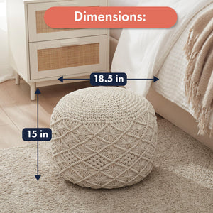 Hand Knitted Cotton Macrame Pouf Ottoman