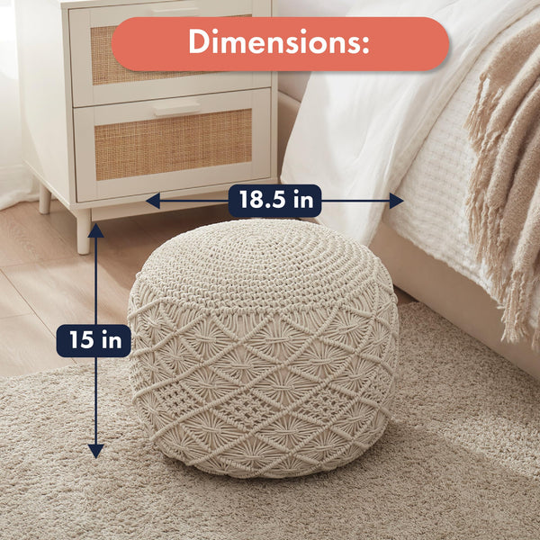 Hand Knitted Cotton Macrame Pouf Ottoman