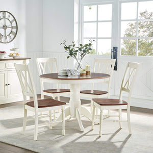 5-Piece Round Dining Table Set with 4 Chairs, Distressed White