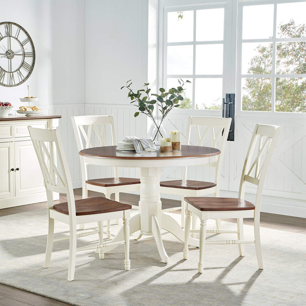 5-Piece Round Dining Table Set with 4 Chairs, Distressed White