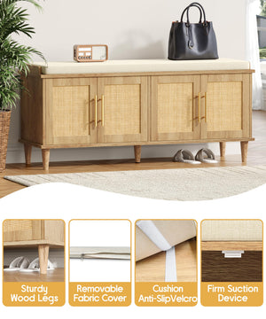 Rattan Shoe Storage Bench with Cushion