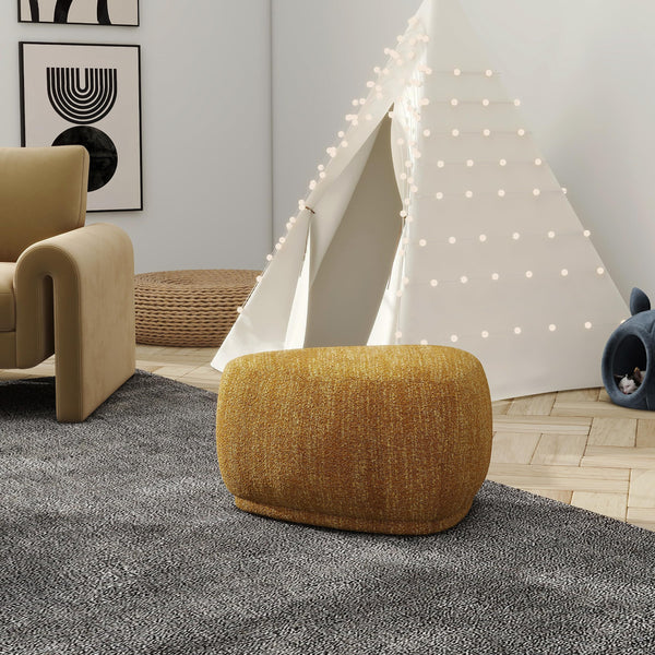 Rounded Triangle Cocktail Ottoman – Mustard Yellow Tweed