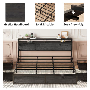 King Size Storage Bed Frame with Charging Headboard
