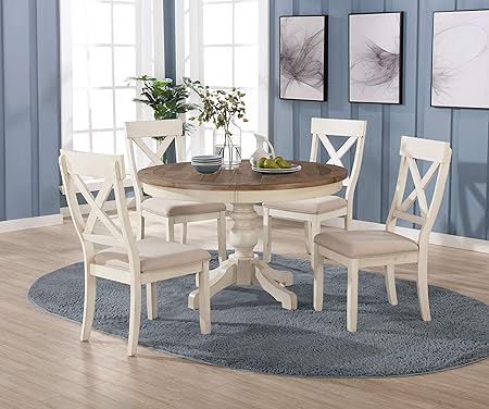 5-Piece Round Dining Table Set with Cross Back Chairs