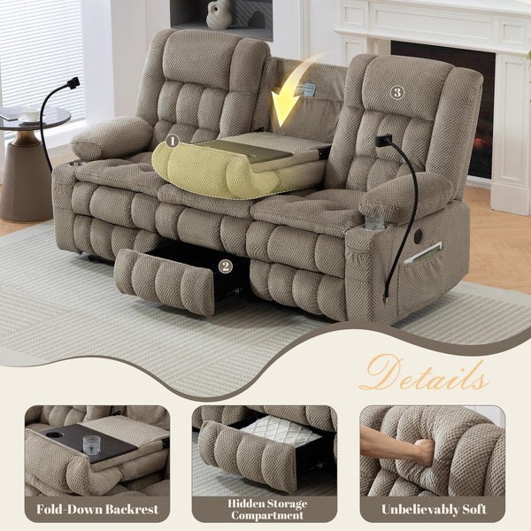 3-Seater Manual Recliner Sofa with Hidden Storage