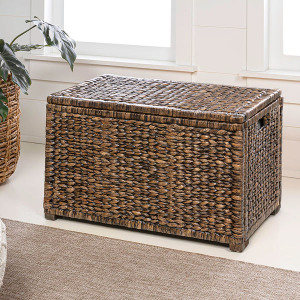 Handwoven Water Hyacinth Storage Trunk with Removable Lid