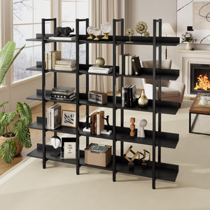 5-Shelf Industrial Open Bookcase with Metal Frame