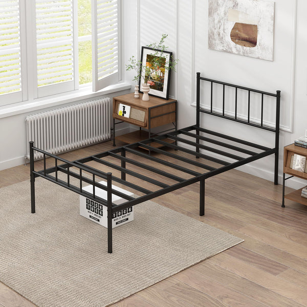 Metal Platform Bed Frame with Storage & Steel Slat Support