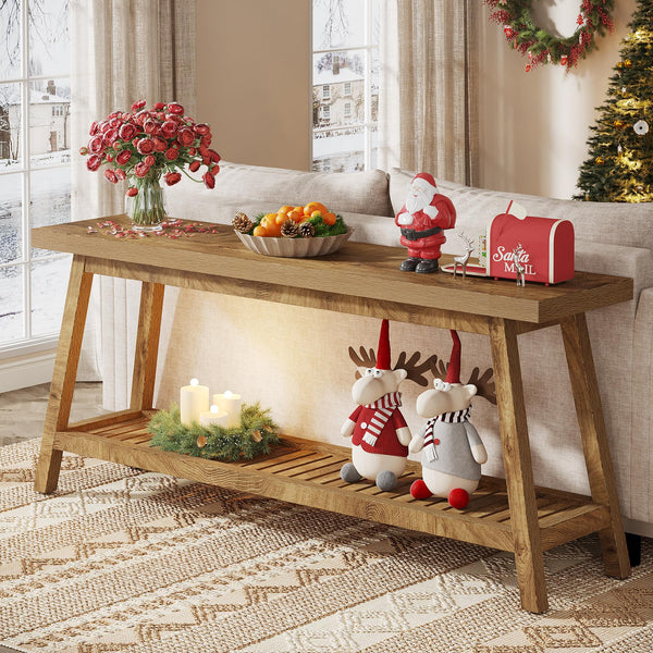 70.87-Inch Farmhouse Console Table with 2-Tier Storage