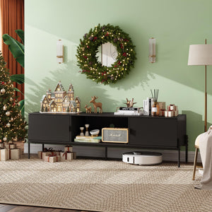 Mid-Century Modern TV Stand with Storage Cabinets & Metal Legs