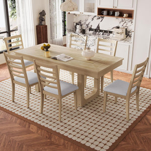 7-Piece Extendable Farmhouse Dining Table Set with 6 Upholstered Chairs