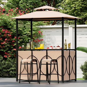 3-Piece Outdoor Patio Bar Set with Grill Gazebo & Bar Stools
