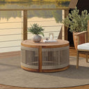 Acacia Wood Outdoor Side Table with Rope Weave