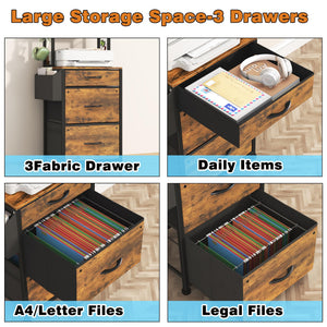 3-Drawer File Cabinet with Charging Station & 4-Tier Bookshelf
