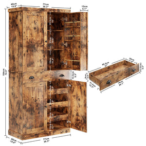 Kitchen Pantry Cabinet 72" Freestanding with Drawer & Sliding Racks