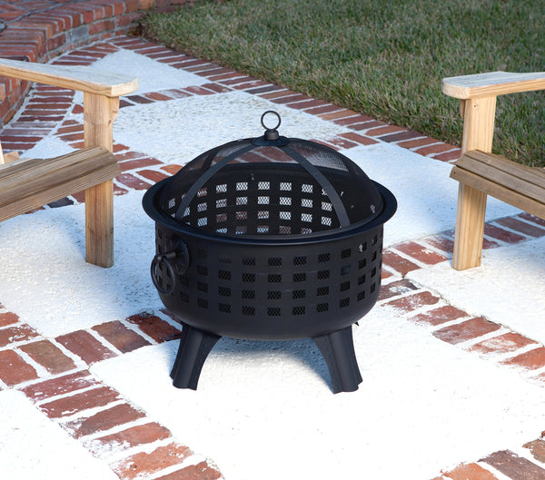 Round Steel Lattice Fire Pit with Spark Screen