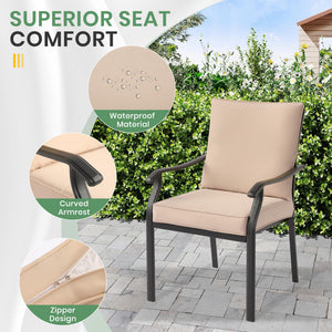 Metal Stackable Outdoor Patio Dining Chairs Set with Cushions – Khaki