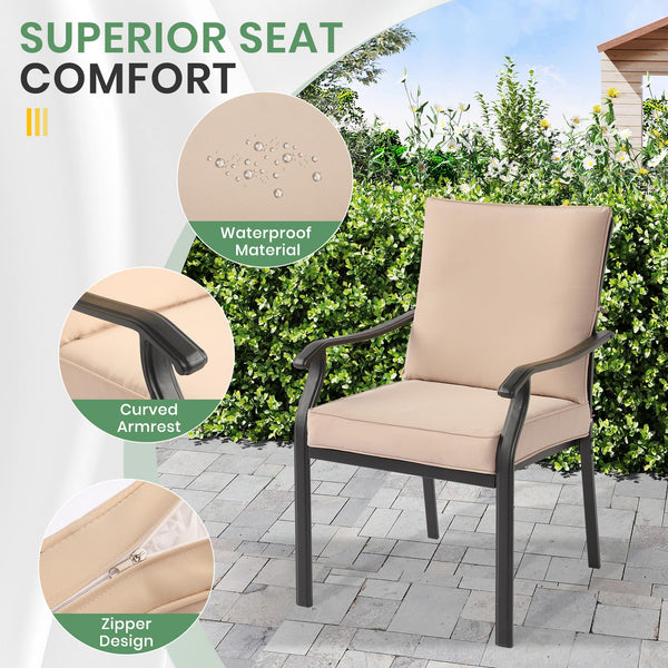 Metal Stackable Outdoor Patio Dining Chairs Set with Cushions – Khaki