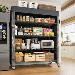 45" Wire Storage Shelves with Cover & Wheels – 5-Tier Metal Rack