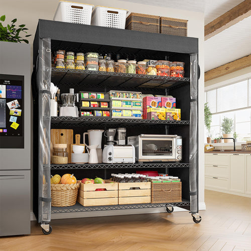 45" Wire Storage Shelves with Cover & Wheels – 5-Tier Metal Rack