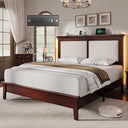 Wood Bed Frame with LED Headboard & Charging Station