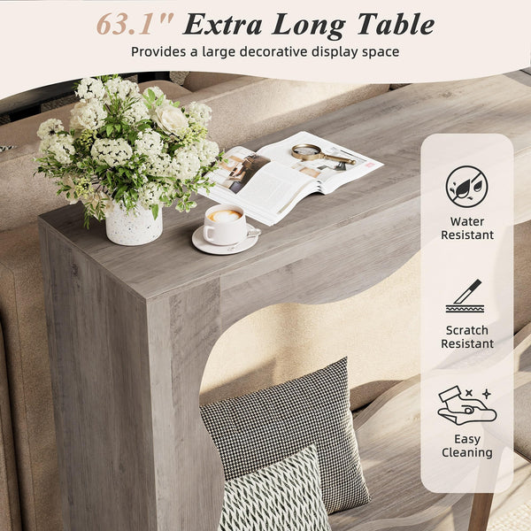 63" Farmhouse Console Table with LED Light