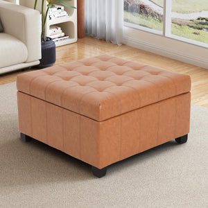 Square PU Storage Ottoman with Flip Top Lid