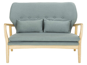 Modern Blue Settee Loveseat with Pillows