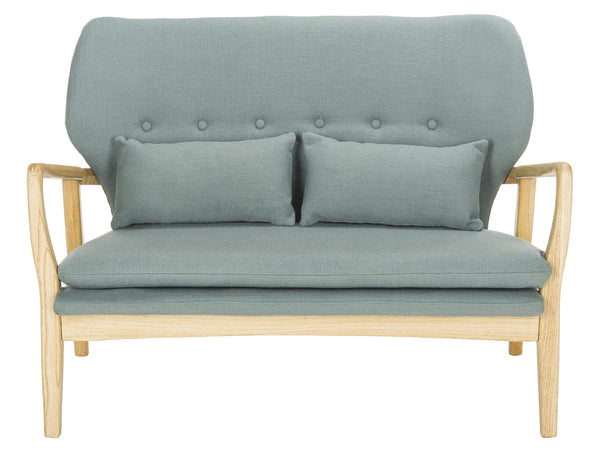Modern Blue Settee Loveseat with Pillows