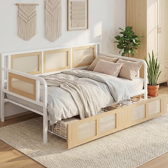 Twin Rattan Daybed with Storage Drawers